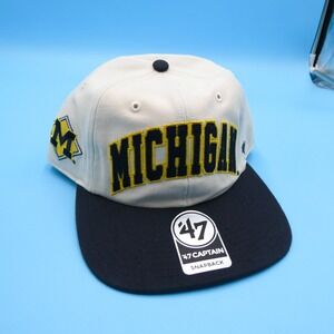 '47 Brand Hat Mens One Size‎ 47 Captain Michigan Wolverines Cream Navy Snapback